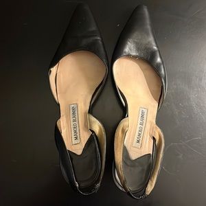Manolo Blahnik Carolyne Leather Mid-Heel Halter Sling Back Pumps - 39.5